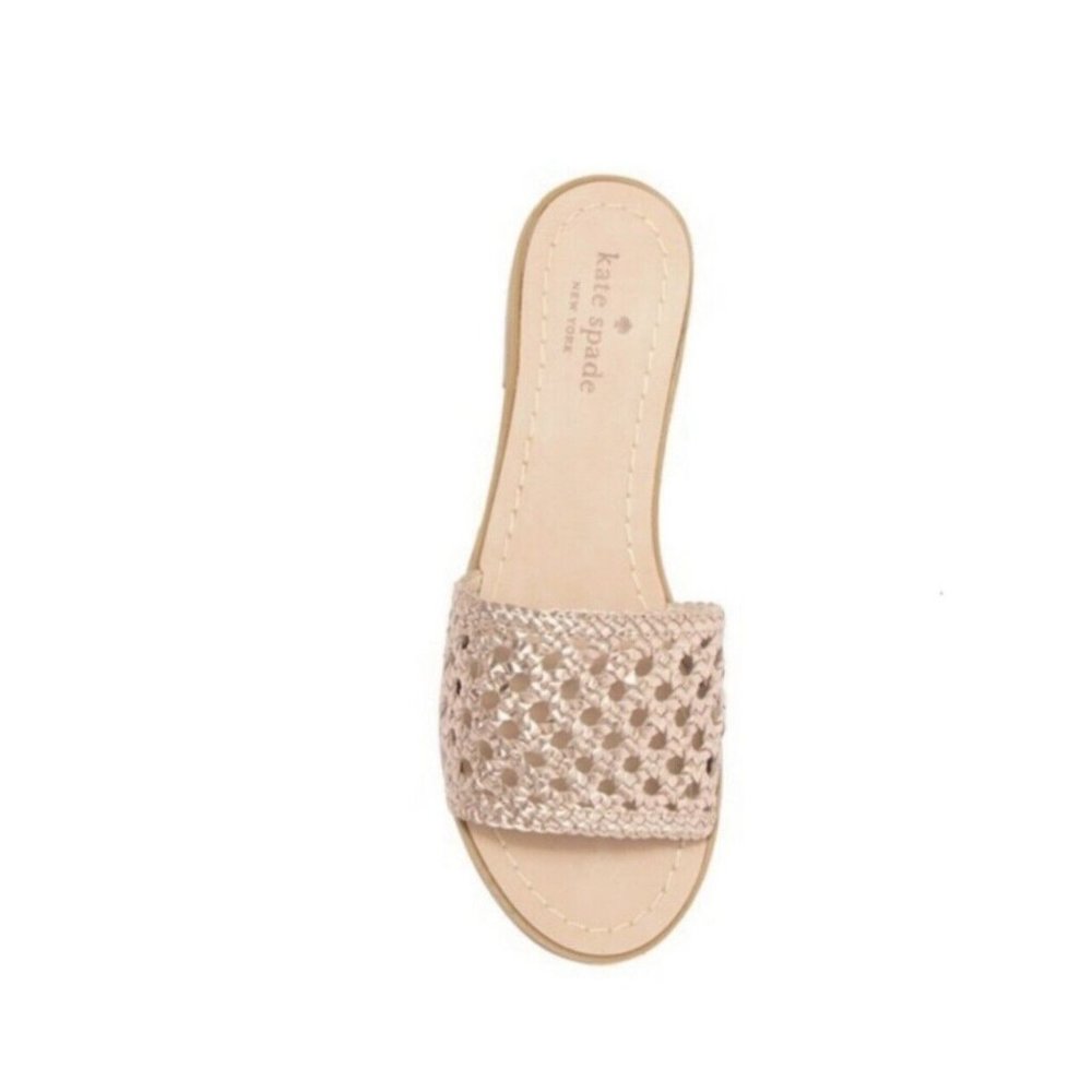 Nordstrom Kate Spade Berlin Woven Leather Size 8.5 M  Rose Gold Slide Sandals